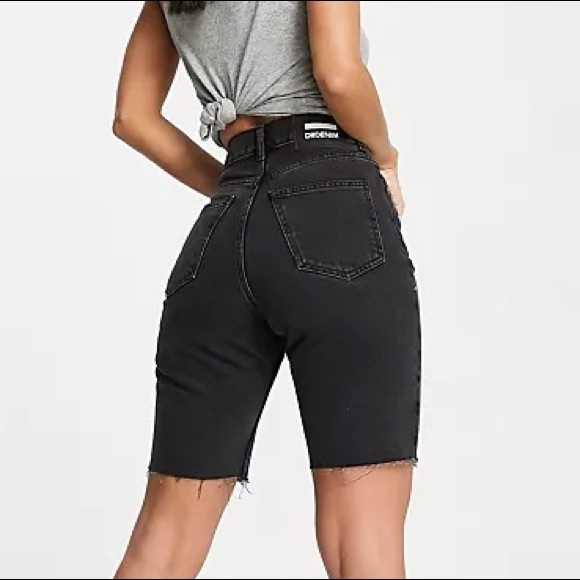 Long charcoal grey biker style jean shorts - Picture 1 of 5